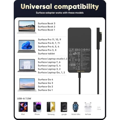 Surface Pro Charger, 127W Microsoft Surface Charger for Surface Book 3/2/1, Surface Laptop Studio 2/1, Surface Pro 11/10/9/8/7/6/5/4, Surface Laptop 7/6/5/4/3, Surface Go/Tablet,Surface Laptop Charger