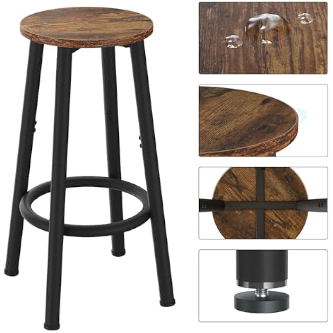 YMYNY Bar Stools Set of 2, 64CM Kitchen Breakfast Bar Stools Chairs with Footrest, Round BarStools for Dining Room, Kitchen, Party, 30×30×64CM Rustic Brown HBS512H