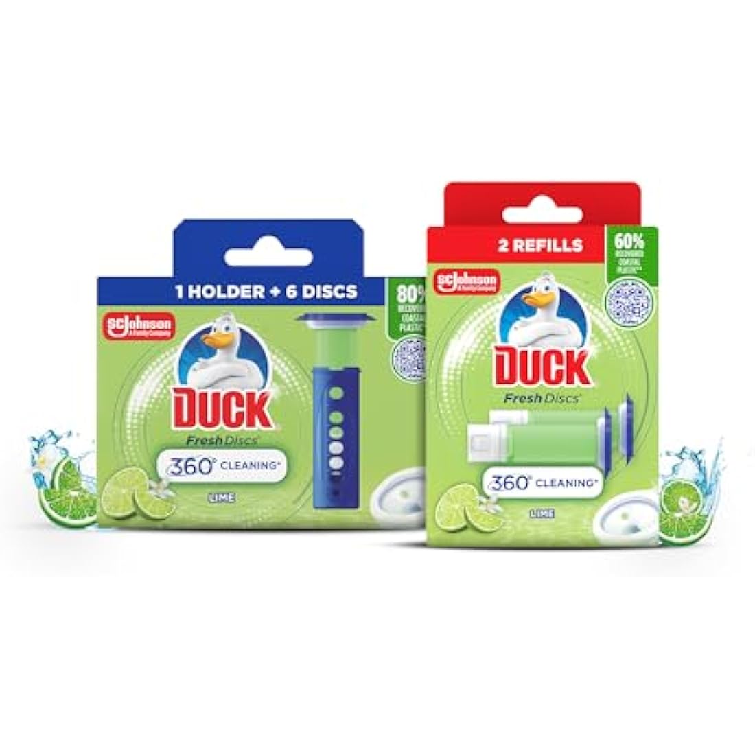Duck Fresh Discs Toilet Cleaner Starter Kits, Fights Stains That Harbour Germs, Prevents Limescale Build Up, Lime, Starter Kit (1 Holder + 3 Refill Tubes)