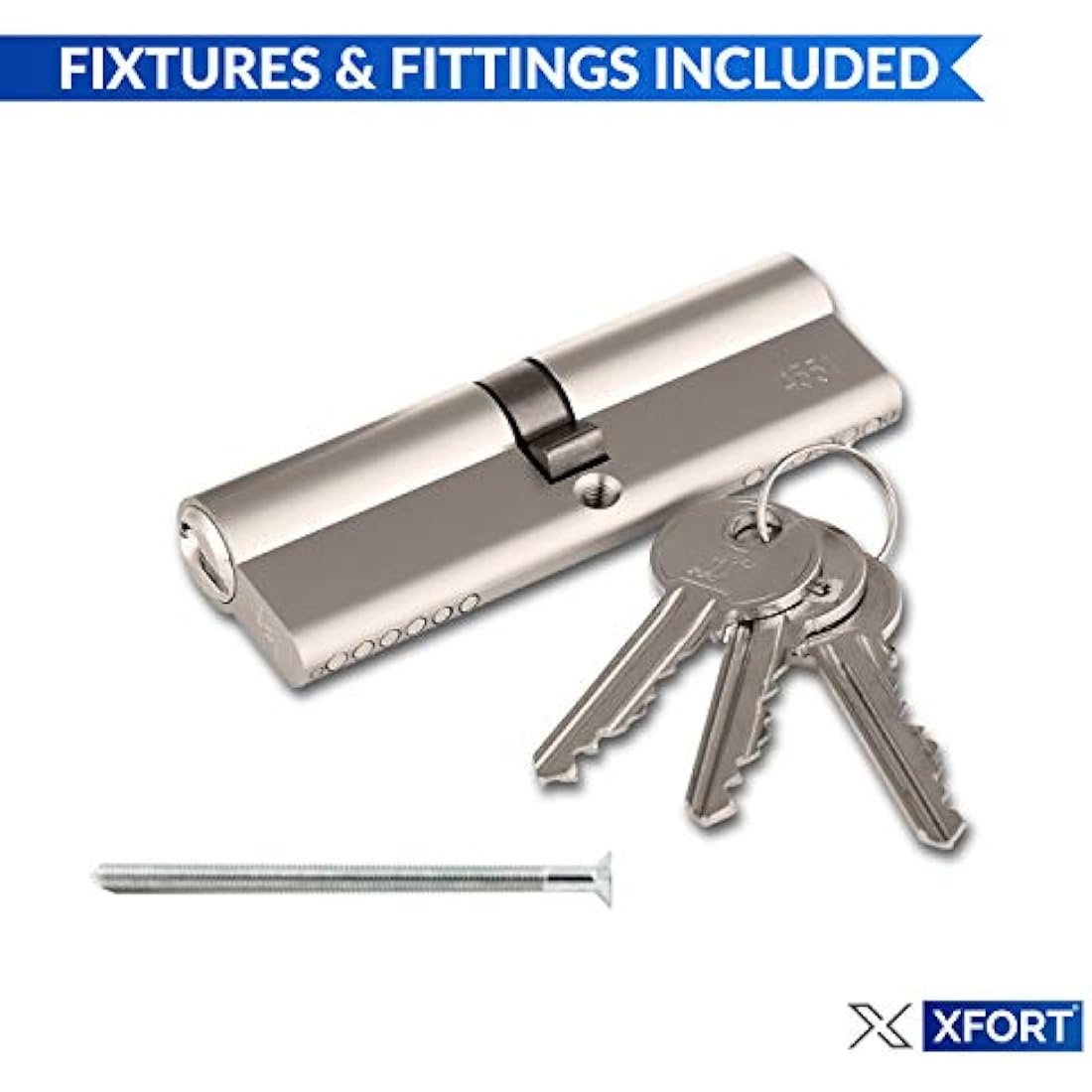 XFORT® Chrome 45/50 Euro Cylinder Lock (95mm), Euro Door Barrel Lock with 3 Keys, Anti-Bump, Anti-Drill and Anti-Pick Door Lock with Key to Ensure High Security for Wooden, UPVC and Composite Doors.