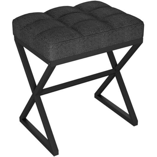 YMYNY Vanity Stool, Linen Footrest, Square Ottoman Bench with X-Shaped Metal Legs, Small Side Table Makeup Dressing Seat for Living Room, Bedroom, Entryway, Hallways 40×30×46CM Black HBD033B
