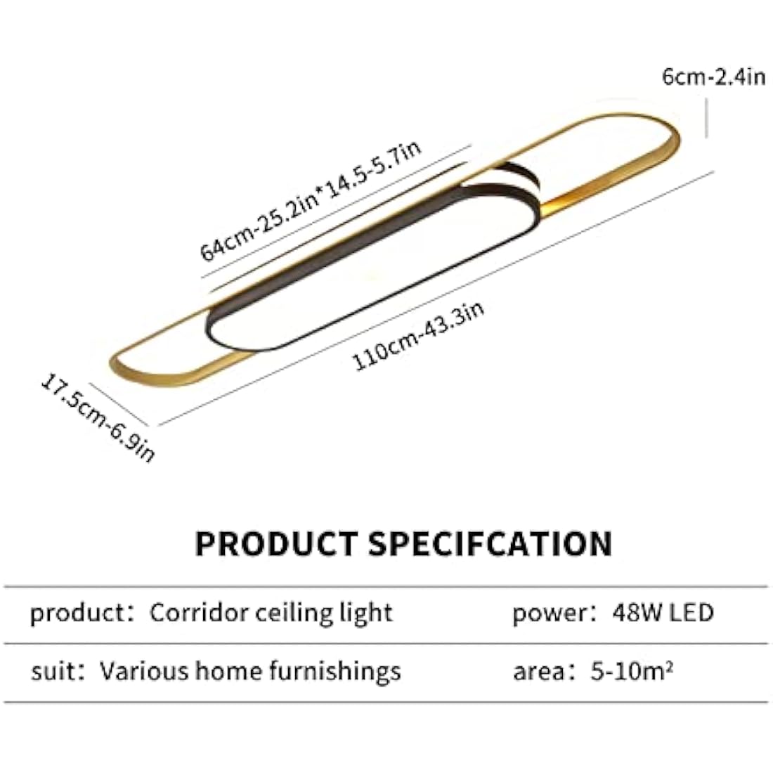 Oninio Modern Ceiling Light 110cm LED Linear Ceiling Lamp 48W Dimmable Ceiling Light with Remote Control for Kitchen Dining Room Cloakroom Hallway