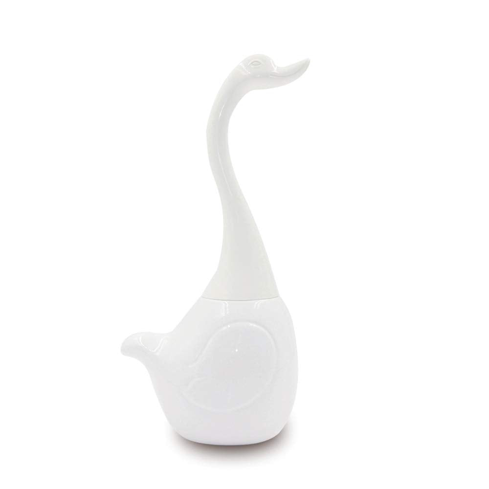 Toilet Brush and Holder, Bathroom Full Closed Toilet Brush Set Base long Plastic Handle Cleaning Brush Novelty Swan toilet brush (White)