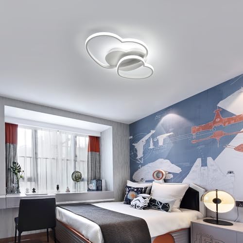 Riserva Dimmable LED Ceiling Light, 64W Heart Ceiling Lamp Modern, 3000K/4500K/6500K, Chandelier White with Remote Control for Bedroom, Dining Room, Kitchen, Children's Room