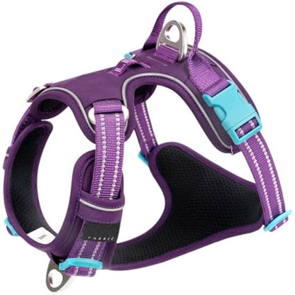 WINHYEPET No-Pull Dog Harness,Adjustable Outdoor Vest Reflective Nylon Soft Pet Harness Dog Suitable Small Medium Large Breeds TLH5654(Purple,XL)