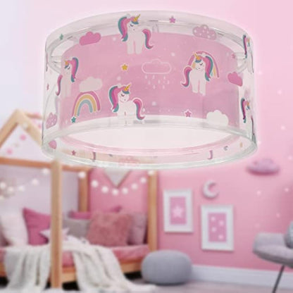 Dalber Children's Ceiling Light for Unicorns, Animals, Pink