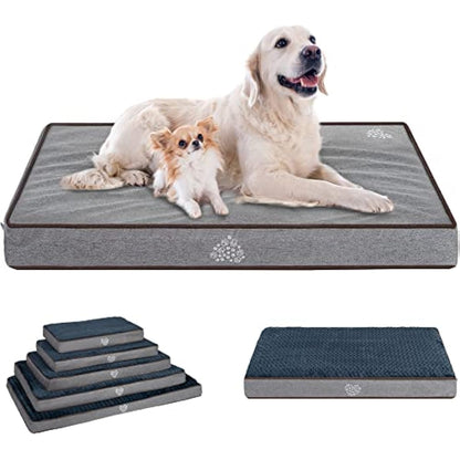 VANKEAN Dog Bed Soft Crate Pad Mat Reversible Cool & Warm, Washable Comfy Kennel Pad with Orthopedic Egg-Crate Foam for Small Medium Large Dogs, Water-Resistant Pet Bed, Gray/Dark Blue