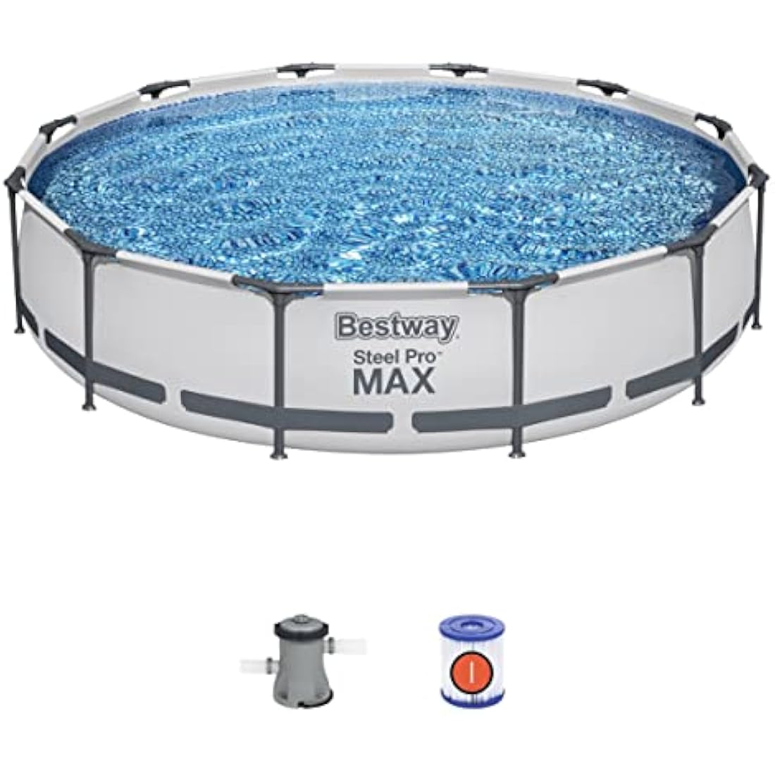 Bestway Steel Pro Pool Swimming Pool, Round Above Ground Garden Frame Pool, Multiple Sizes, 12' x 30"/3.66m x 76cm, Grey