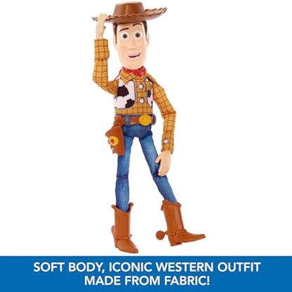 Mattel Disney Pixar Toy Story Roundup Fun Woody Large Talking Posable Figure, 12 Inches Tall with 20 Phrases Authentic Detail, Fabric Plush & Plastic, HFY35