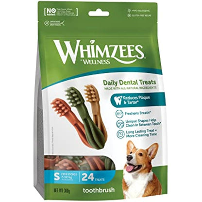 WHIMZEES By Wellness Toothbrush, Natural and Grain-Free Dog Chews, Dog Dental Sticks for Small Breeds, 24 Pieces, Size S
