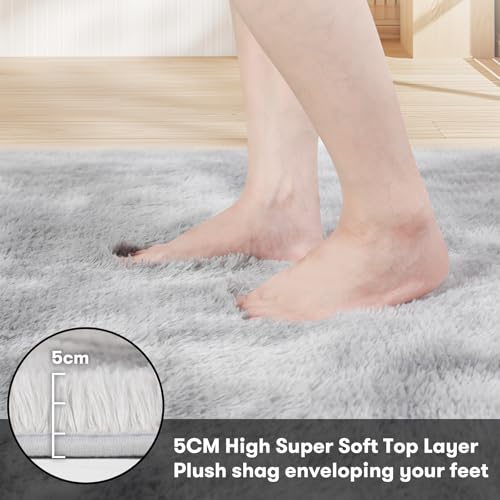 JOJOSEE Rugs Living Room, 160 x 230 cm Grey Area Rug, Anti Slip Soft Fluffy Shaggy Extra Large Floor Carpets Mat for Bedroom, Nursery Bedside (Light