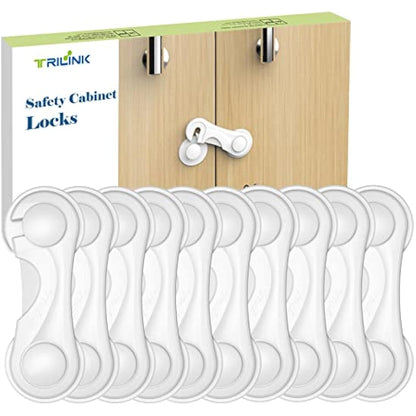 TRILINK Cupboard Locks for Children 10 Pack, Baby Proof Child Safety Cupboard Locks, Child Locks for Cabinets Drawer Door, Fridge Locks for Kids, Strong Adhesive Baby Locks for Kitchen Furniture