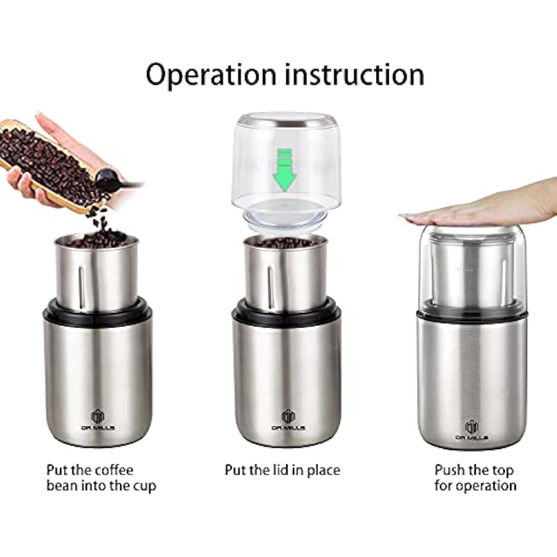DR MILLS DM-7452 Electric Dried Spice and Coffee Grinder, Grinder and Chopper,Detachable Cup, Dishwasher Safe, Blade & Cup Made with SUS304 Stainless Steel