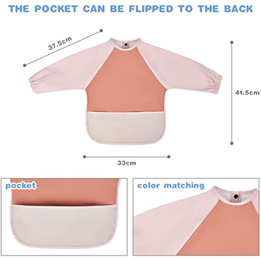 Vicloon Baby Weaning Bibs, PU Feeding Bibs With Long Sleeves, Waterproof Toddler Bibs Easy to Clean, Suitable for Babies From 6 Months to 12 Months