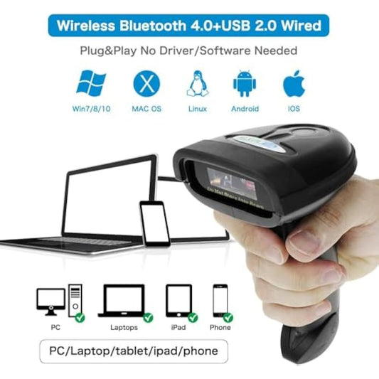 NETUM NT-1228BC Bluetooth CCD Barcode Scanner Handheld USB Wireless Bluetooth Wired 1D Barcodes Imager for Mobile Payment Computer Screen Scan Support IOS & Android