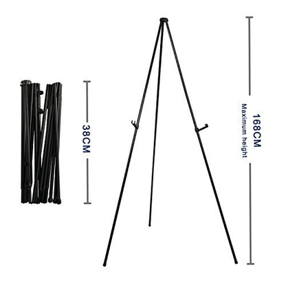 Mutualsign Art Easel, Folding Tripod Easel, Portable Floor Stand Easel, Lightweight Metal Adjustable Display Easel, Collapsible Easel for Trade