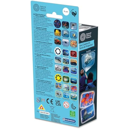 Natural History Museum Sea Creatures Stem Torch & Projector – 24 Ocean Animal Image Slides, Precise Projections up to 1 Metre Wide, Interactive Kids Fish Flashlight Toy