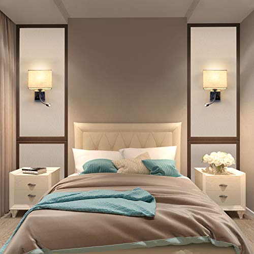 ZMH Bedside Wall Light Sconce Wall Lamp Reading Light Indoor with ON/Off Switch 1xE27 Polished Chrome Wall Lamp White Fabric Shade, 2 Switches, Ideal