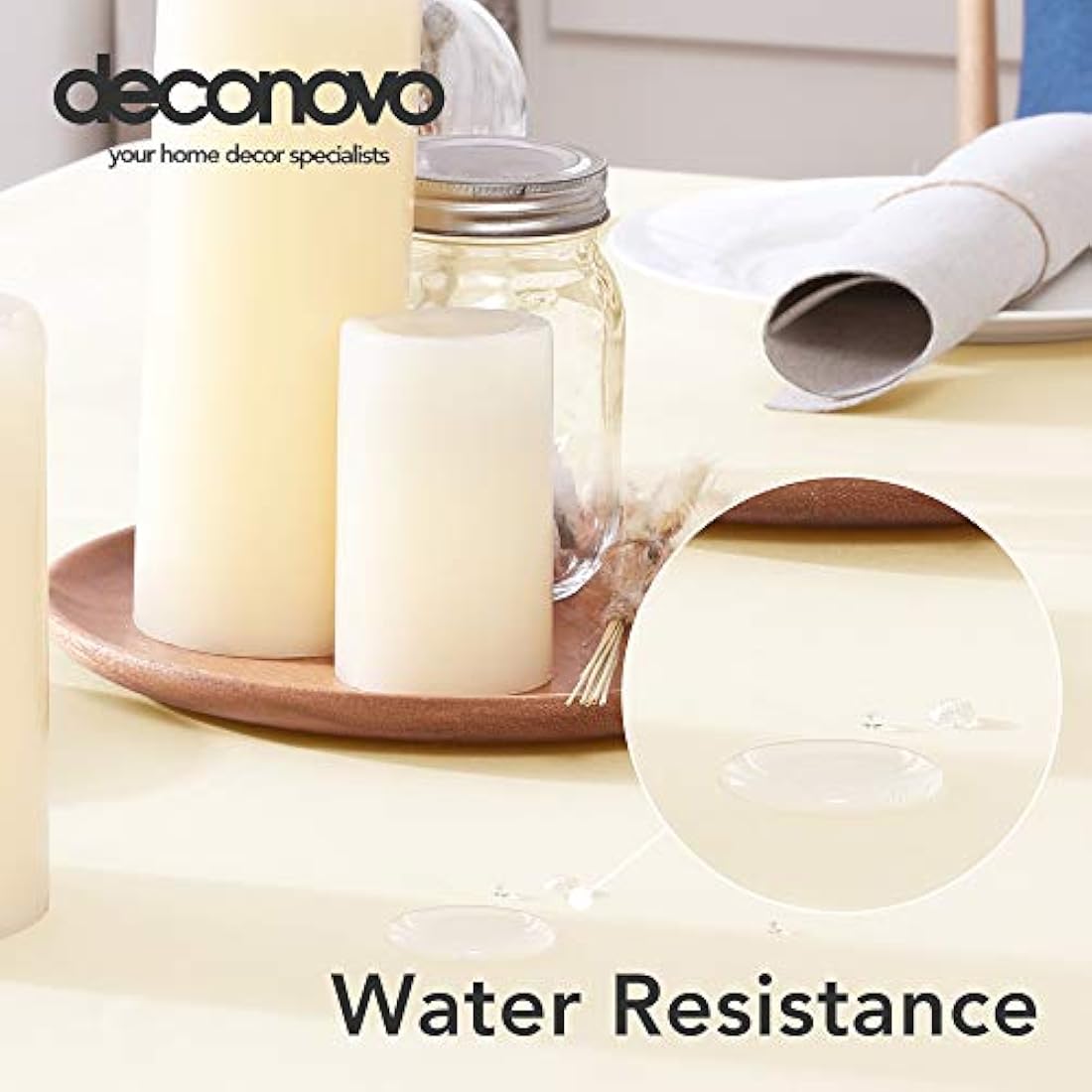 Deconovo Home Decorative Oxford Wipeable Tablecloth Rectangle Water Resistant Tablecloth for Kids Table 130x130cm(51x51in) Beige