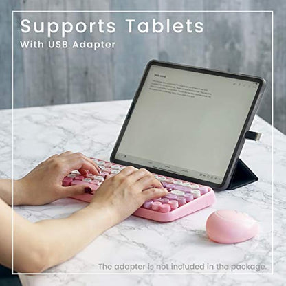 Perixx PERIDUO-713 Wireless 2.4 GHz Cute Keyboard and Mouse Combo, Retro Round Key Caps, UK Layout, Pastel Pink