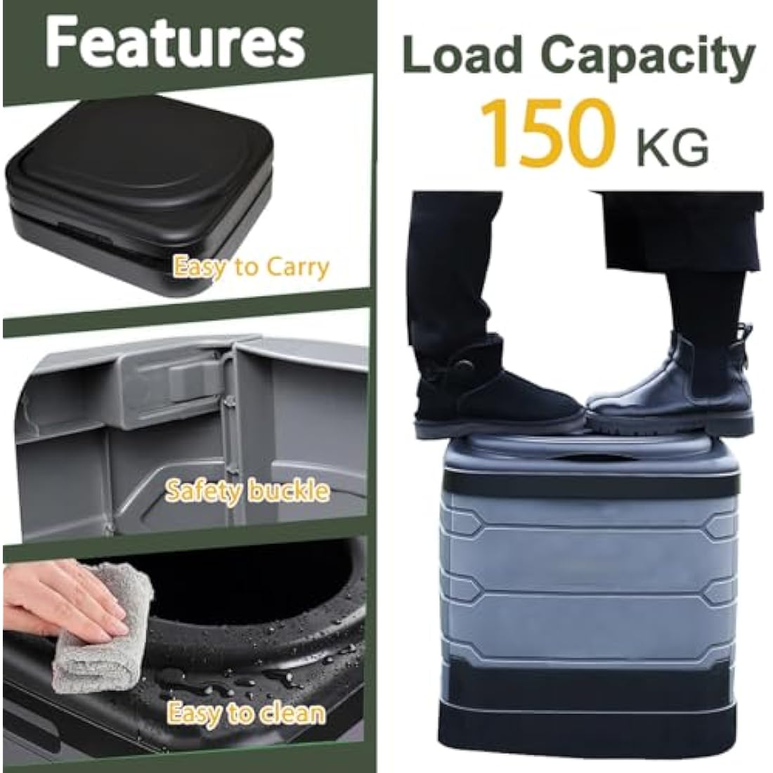 congumi Upgrade XXL Camping Toilet, Folding Portable Toilet for Adults, 16.9 inches-High Extra Large Travel Composting Toilet with 20pcs Trash Bags, Perfect for Hiking, Fishing, Outdoor, Long Trips