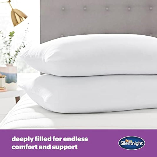 Silentnight Deep Sleep Pillows 2 Pack – Medium Support Comfortable Hollowfibre Bed for Front, Back and Side Sleepers Machine Washable Hypoallergenic of Standard Size, White