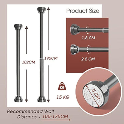 Stainless Steel Extendable Shower Curtain Pole 105-175cm Tension Rods for Curtain Telescopic Curtain Poles No Drilling Adjustable Shower Curtain Rail for Kitchen Closet Bathroom Window, Dark Grey
