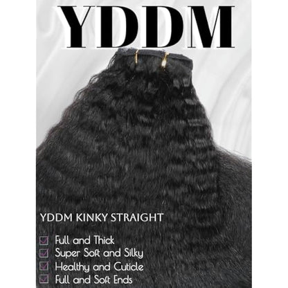 YDDM Kinky Straight Clip ins Human Hair Natural Black Remy Human Hair Extensions Natural Thick Clip in Hair Extensions for Black Women 14 Inch 120g 8pcs 20Clips