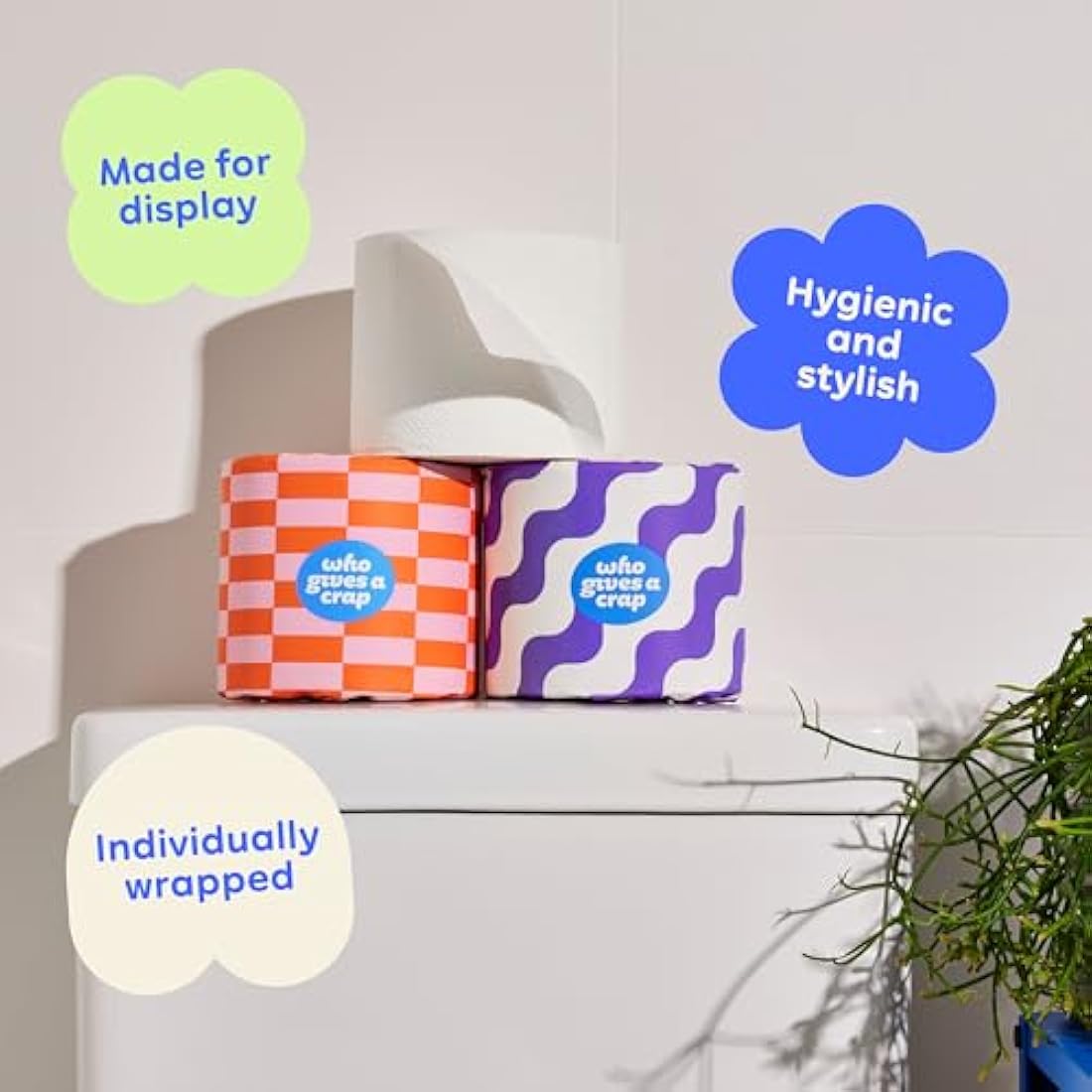 Who Gives A Crap – 100% Recycled, Twice as Long, Toilet Roll, Box of 24 (3-Ply, 400 Sheets-10x10cm) - Soft, Strong, Sustainable