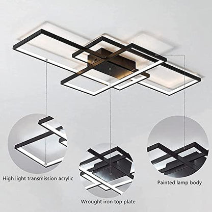 ASDMD LED Ceiling Light, 50W Modern Dimmable Ceiling Lighting, Square Ceiling Lamp with Remote Control for Living Room Dining Room Bedroom, 2700-6500K Close to Ceiling Light Fixture (Black, 90CM)