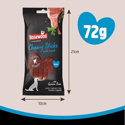 Rosewood Small Chewy Sticks for Dogs - Made with Lamb, Grain Free Chews, High Protein Dog Treats, By Pets Unlimited (8pc, 72g)