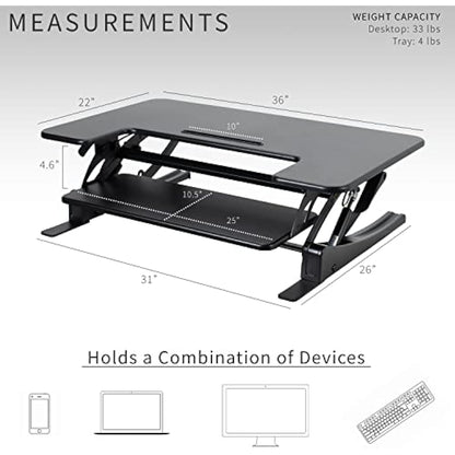 VIVO 91 cm Height Adjustable Stand Up Desk Converter, V Series, Quick Sit to Stand Tabletop Dual Monitor Riser Workstation, Black, DESK-V000V