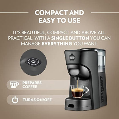 Lavazza, A Modo Mio Tiny Eco, Coffee Capsule Machine, Compact, Compatible with A Modo Mio Coffee Pods, with Automatic Shut-Off, Removable and Adjustable Cup Rest, 1450 W, 220-240 V AC, 50-60 Hz, Black
