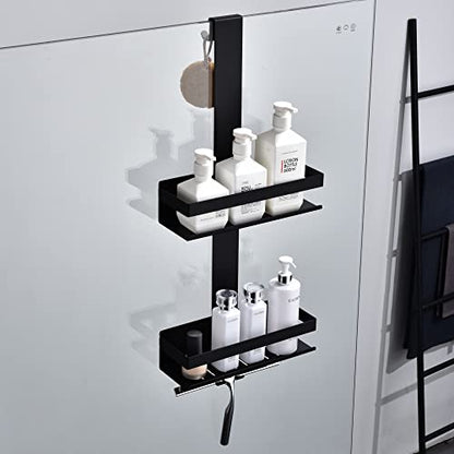 HomeHeng Shower Caddy Hanging, 2-Store Shower Basket Double Shower Shelf for Hanging the Shower Screen, Bathroom Shelf with Hooks, SUS304 Stainless