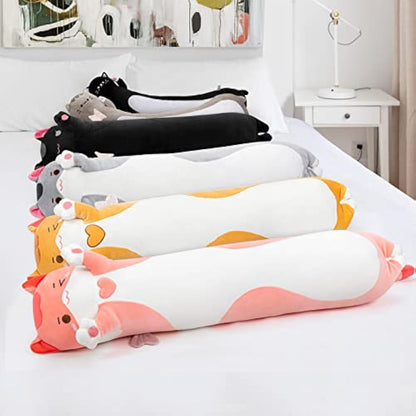 Mewaii 51in Long Cat Plush Pillows Stuffed Animals Squishy Pillows - Cute Plushie Kitten Sleeping Hugging Pillow Toys for Kids(Pink)