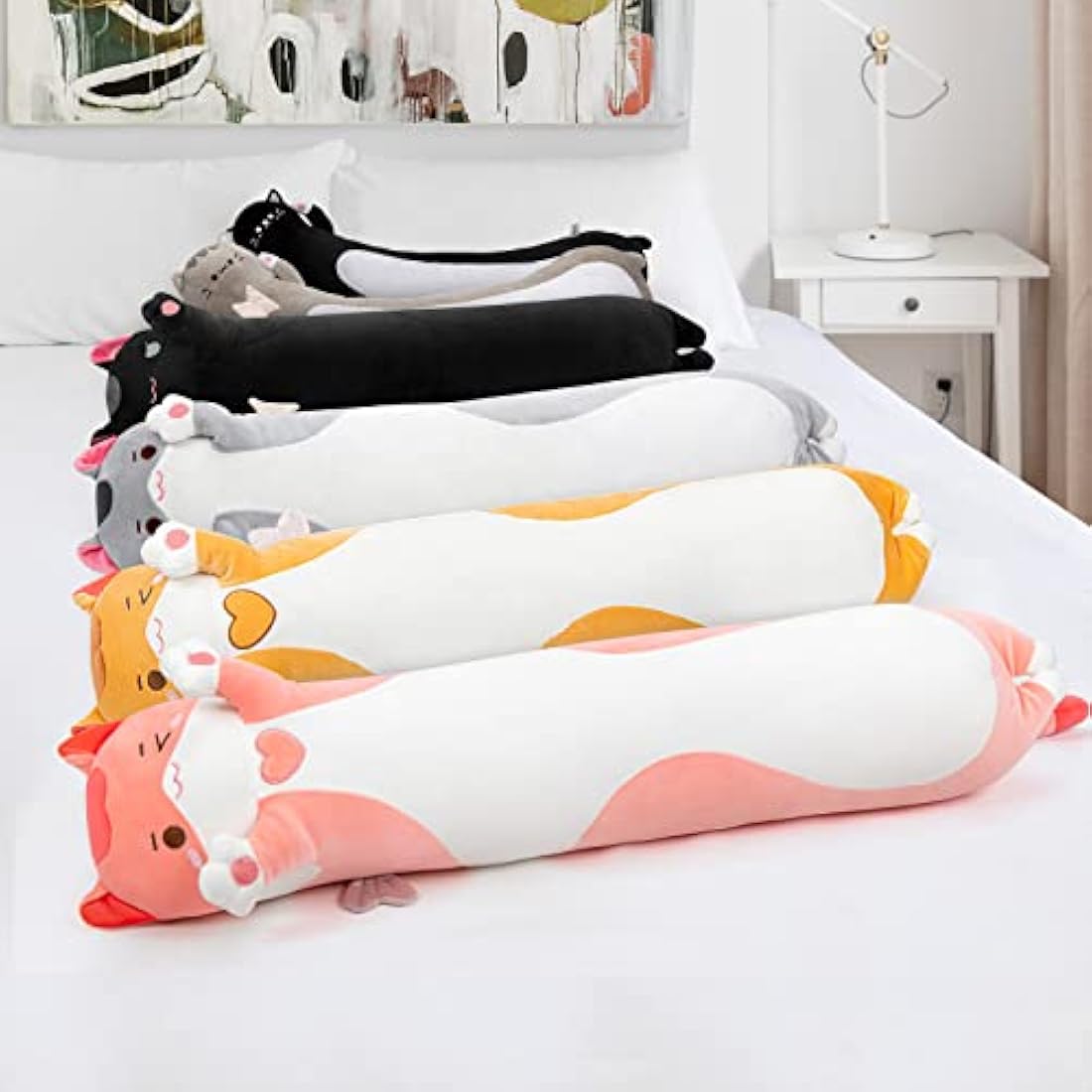Mewaii 28in Long Cat Plush Pillows Stuffed Animals Squishy Pillows - Plushie Cute Kitty Sleeping Hugging Plush Pillow Soft Toys for Kids(Pink)