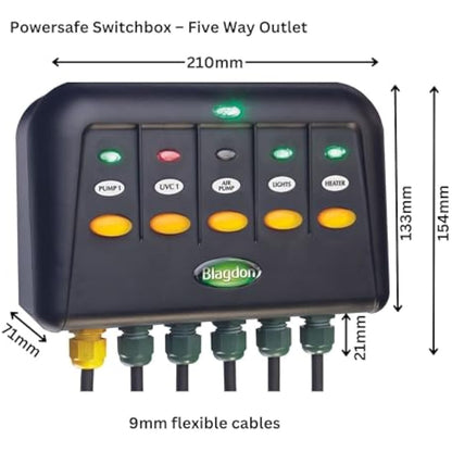 Blagdon 1040235 Powersafe Garden & Pond Safe Weatherproof Electrical Switch Box, 5 Outlet, Black