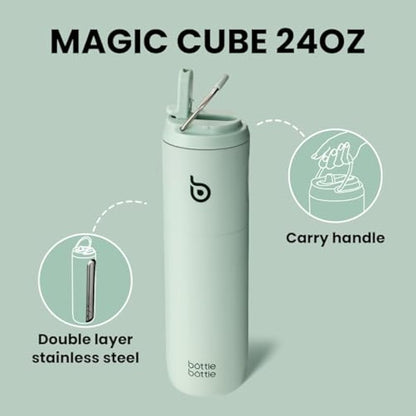 Bottle Bottle Stainless Steel Water Bottle 700ml with Straw and Lid Sports Insulated Metal Water Bottles with Handle(Light Green)