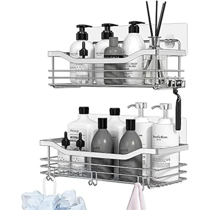 Orimade Shower Caddy No Drilling Stainless Steel Adhesive Shower Shelf for Shampoo Conditioner,Rustproof, 2 Pack (Silver)
