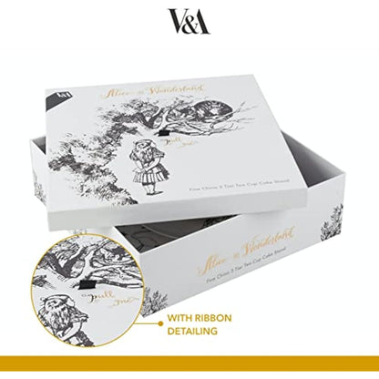 V&A Alice In Wonderland 3 Tier Cake Stand Serving Set, Cake Standing Set, Gift Boxed, White