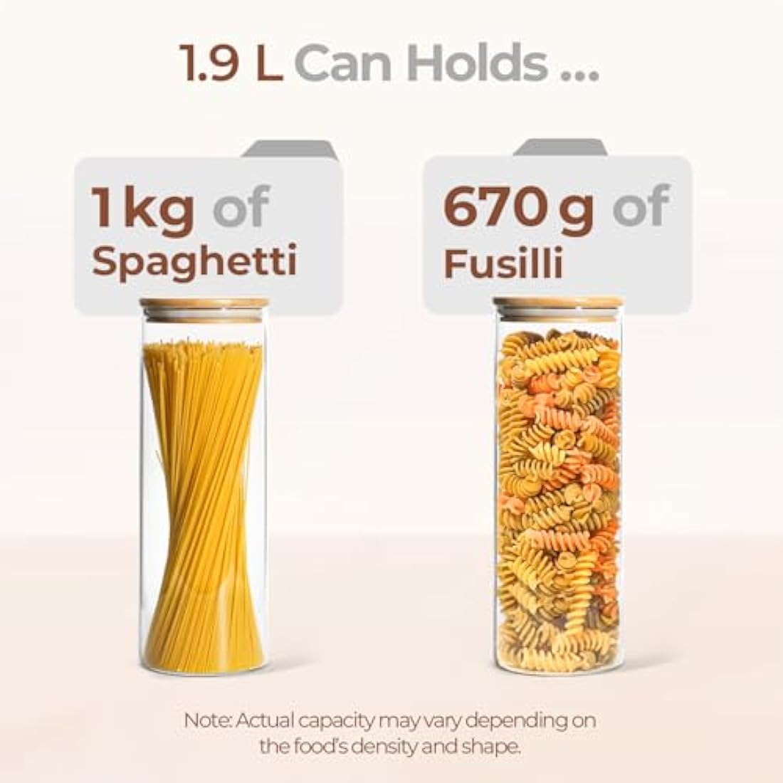 ComSaf 1.9L Glass Spaghetti Pasta Storage Container with Lids Set of 3, Tall Clear Airtight Food Storage Jar with Cover Kitchen Pantry Storage Container for Noodles Flour Cereal Coffee Beans