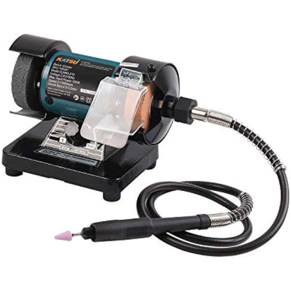 KATSU Mini Bench Grinder, 3 Inch 70mm Multi-Function Art Craft Electirc Polisher Sander Sharpener with Flexible Drive Shaft Grinding Attachment for Precise Work 100081