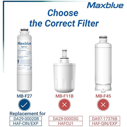 3X Maxblue DA29-00020B Fridge Water Filter, Compatible with Samsung® DA29-00020B, HAF-CIN EXP, DA29-00020A, DA29-00019A, DA97-08006, DA97-08043ABC, Kenmore 46-9101, AP5271937, REFSVC, HDX-FMS-2