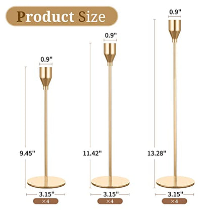 Set of 12 Gold Candle Holders, Metal Candle Holder Tapers Fit 3/4 Inch Pillar Candles, Elegant Decor for Dining, Dating, Party,