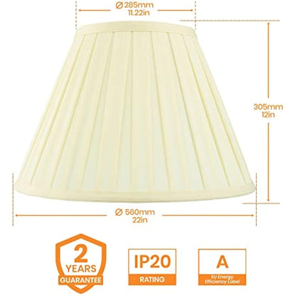 National Lighting Decorative Tapered Table/Floor Lampshade - 22-Inch Empire Drum Lamp Light Shade in Cream Fabric - 40W E14/B22 Candle Incandescent or LED (Not Included)