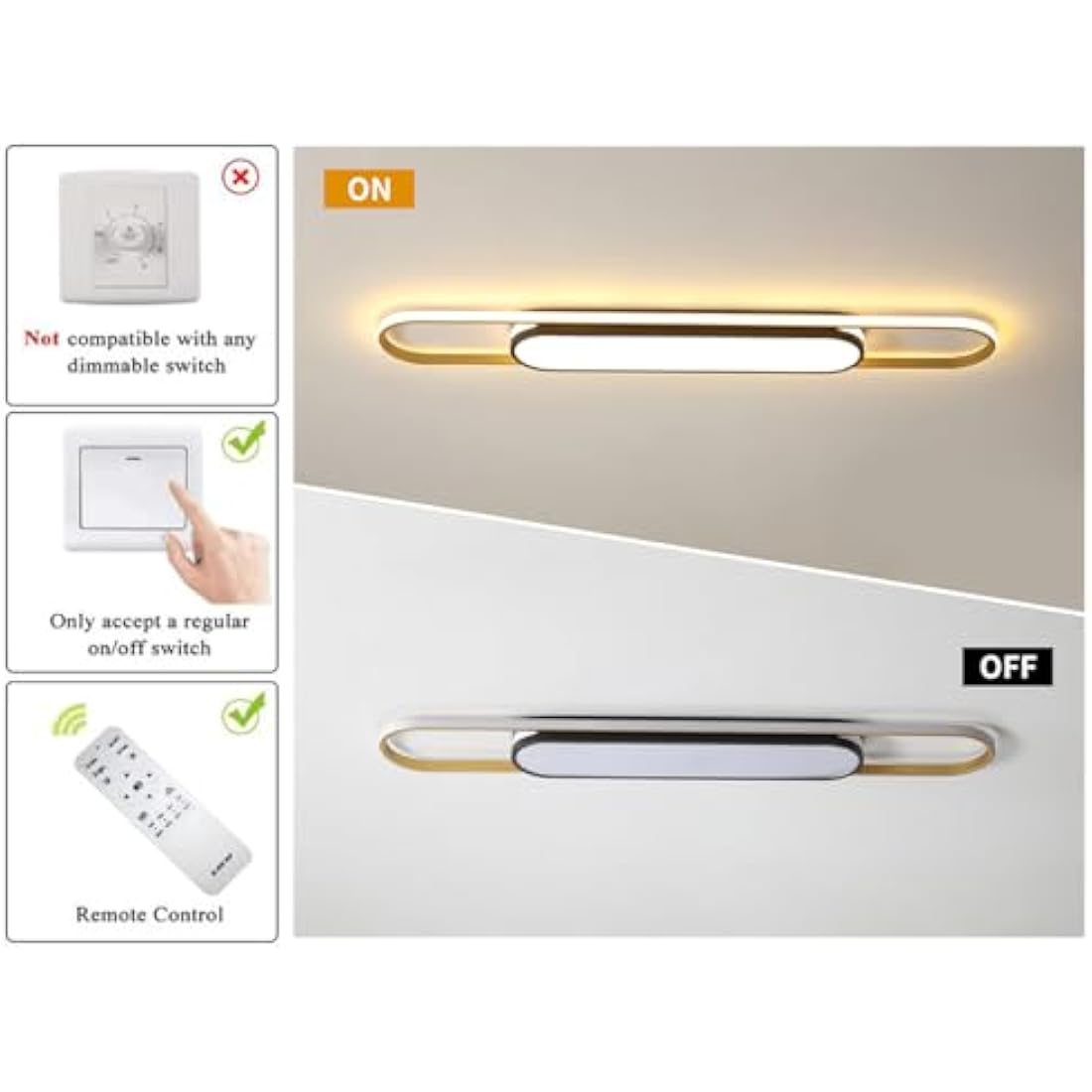 Oninio Modern Ceiling Light 110cm LED Linear Ceiling Lamp 48W Dimmable Ceiling Light with Remote Control for Kitchen Dining Room Cloakroom Hallway