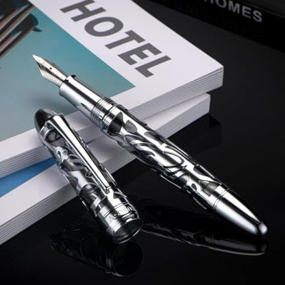 Asvine P80 Piston Filling Fountain Pen Fine Nib, Spider Skeleton Transparent Gray Acrylic Pen Case and Wrench Set