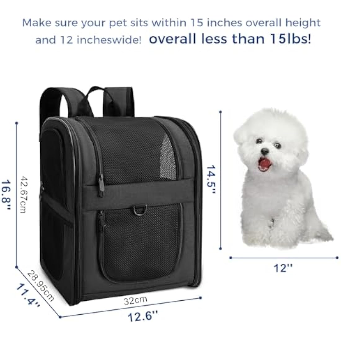 Apollo Walker Pet Carrier Backpack for Large/Small Cats and Dogs, Puppies, Safety Features and Cushion Back Support for Travel, Hiking, Outdoor Use (Black)