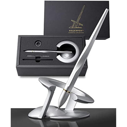 novium Hoverpen Interstellar Edition - Luxury Pen Made With Aerospace Alloys, Unique Aesthetic, Free Spinning Executive Pen, Desk Decor, Best Boss Gifts for Women (Starlight Silver, 18K-Gold)