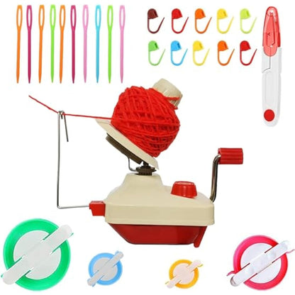 Ball Winders, Yarn Knitting Loom Crochet Swift Yarn Fiber String Ball Wool Winder DIY Tool Kit, 1Yarn Ball Winder+4Pompom Maker+10PS Knitting Stitch Markers+10PS Plastic Needles+1PS Scissors (26)